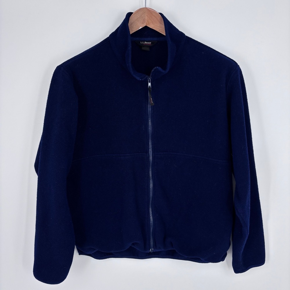 VTG LL Bean Full Zip Fleece Jacket Womens XL Regular Navy Blue Mock Neck Hiking